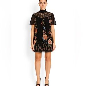 ‼️SOLD‼️ Halo Black Mini Dress with Floral Embroidery